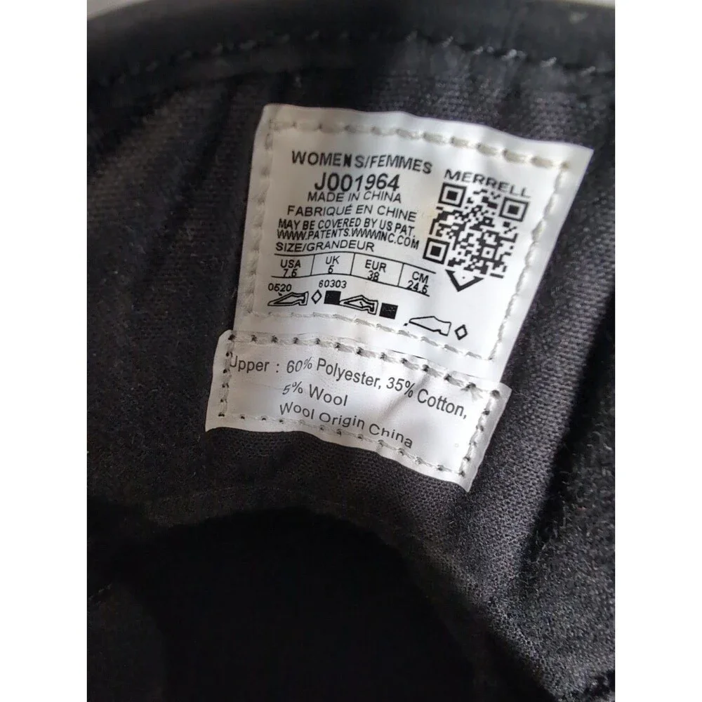 MERRELL WOMENS BLACK 7.5 J001964 Vegan Leather Boot Wool & Cotton Blend  New